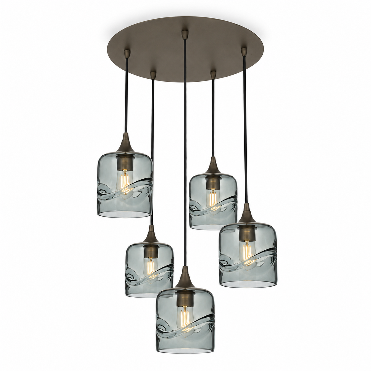 603 5 Pendant Cascade Chandelier-Glass-Bicycle Glass Co - Hotshop-Antique Bronze - 4ft Cord-Swell-Slate Gray-Bicycle Glass Co