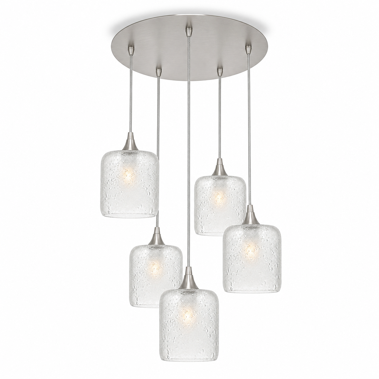 603 5 Pendant Cascade Chandelier-Glass-Bicycle Glass Co - Hotshop-Brushed Nickel - 4ft Cord-Celestial-Eco Clear-Bicycle Glass Co