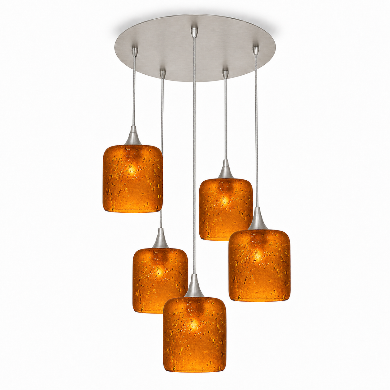 603 5 Pendant Cascade Chandelier-Glass-Bicycle Glass Co - Hotshop-Brushed Nickel - 4ft Cord-Celestial-Golden Amber-Bicycle Glass Co
