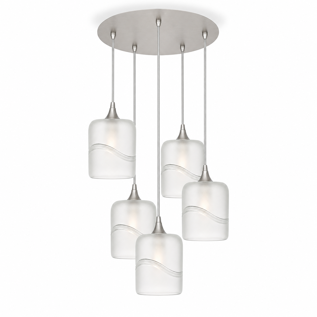 603 5 Pendant Cascade Chandelier-Glass-Bicycle Glass Co - Hotshop-Brushed Nickel - 4ft Cord-Glacial-Eco Clear-Bicycle Glass Co