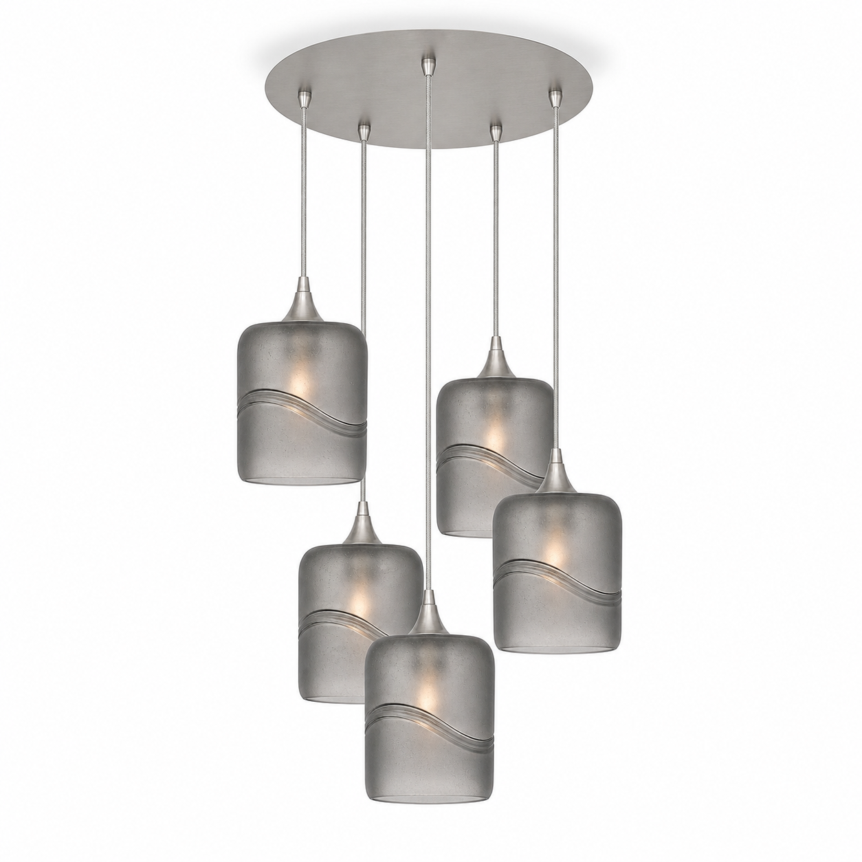 603 5 Pendant Cascade Chandelier-Glass-Bicycle Glass Co - Hotshop-Brushed Nickel - 4ft Cord-Glacial-Slate Gray-Bicycle Glass Co