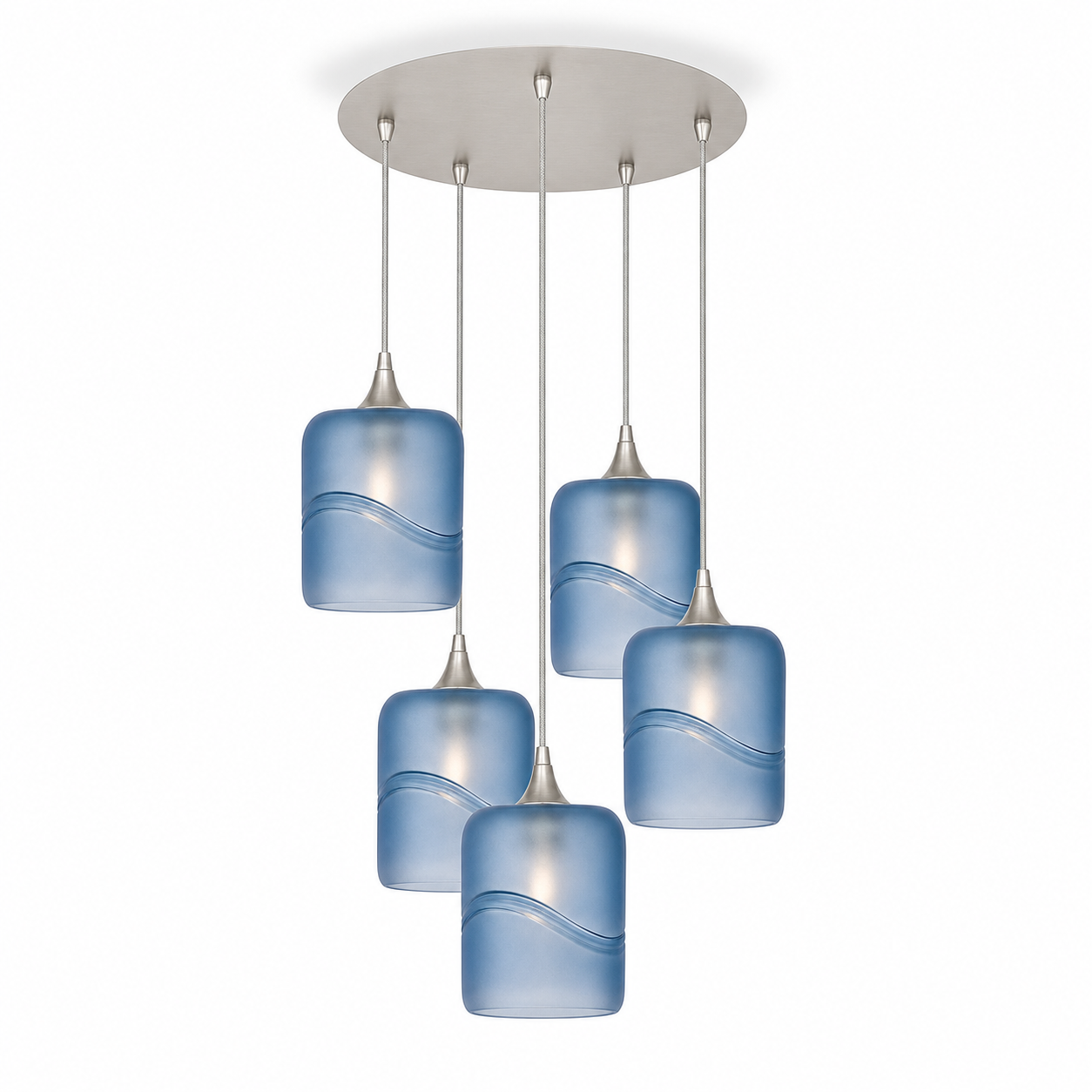 603 5 Pendant Cascade Chandelier-Glass-Bicycle Glass Co - Hotshop-Brushed Nickel - 4ft Cord-Glacial-Steel Blue-Bicycle Glass Co