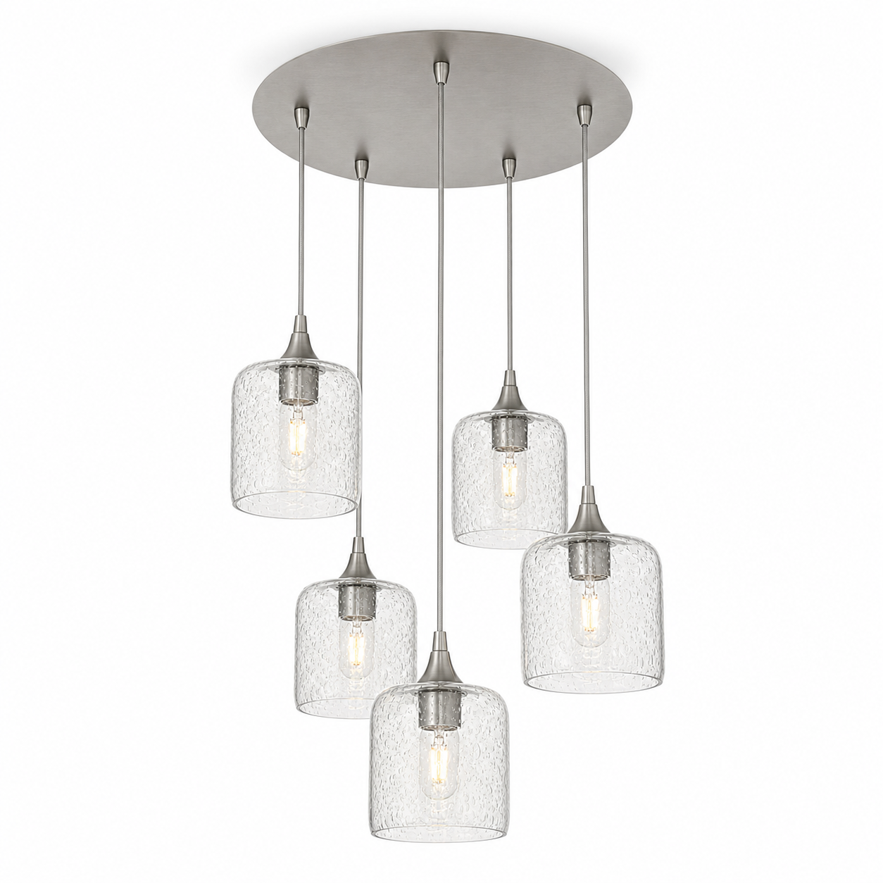 603 5 Pendant Cascade Chandelier-Glass-Bicycle Glass Co - Hotshop-Brushed Nickel - 4ft Cord-Lunar-Eco Clear-Bicycle Glass Co