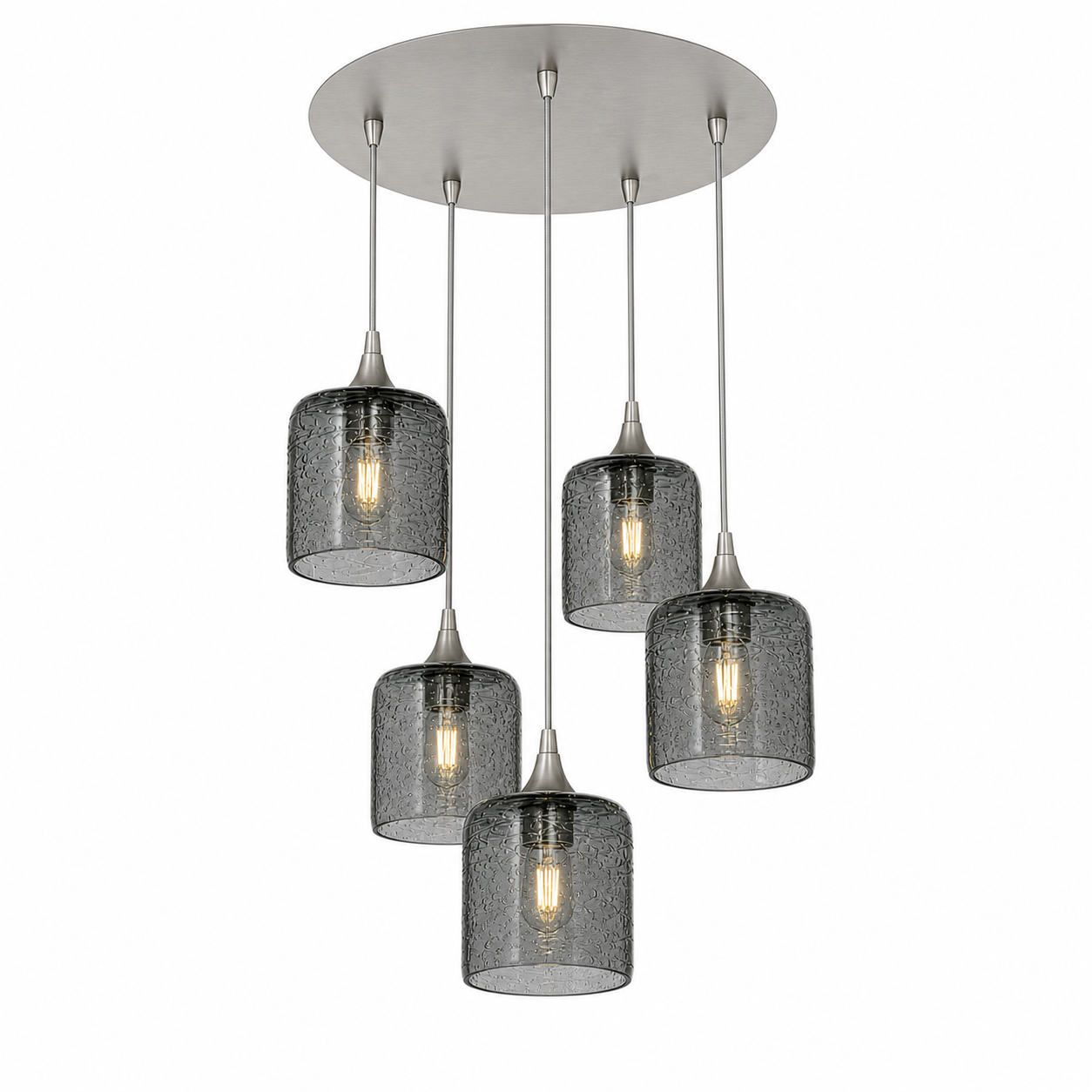603 5 Pendant Cascade Chandelier-Glass-Bicycle Glass Co - Hotshop-Brushed Nickel - 4ft Cord-Lunar-Slate Gray-Bicycle Glass Co