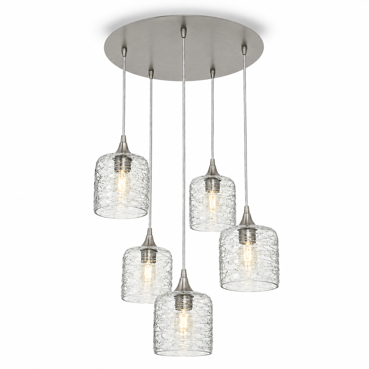 603 5 Pendant Cascade Chandelier-Glass-Bicycle Glass Co - Hotshop-Brushed Nickel - 4ft Cord-Spun-Eco Clear-Bicycle Glass Co
