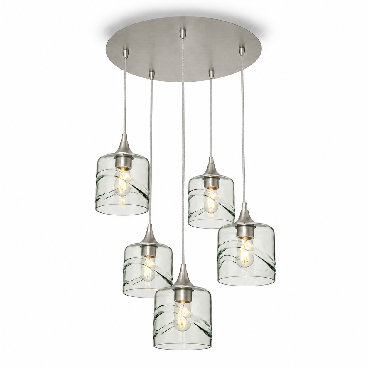 603 5 Pendant Cascade Chandelier-Glass-Bicycle Glass Co - Hotshop-Brushed Nickel - 4ft Cord-Swell-Eco Clear-Bicycle Glass Co