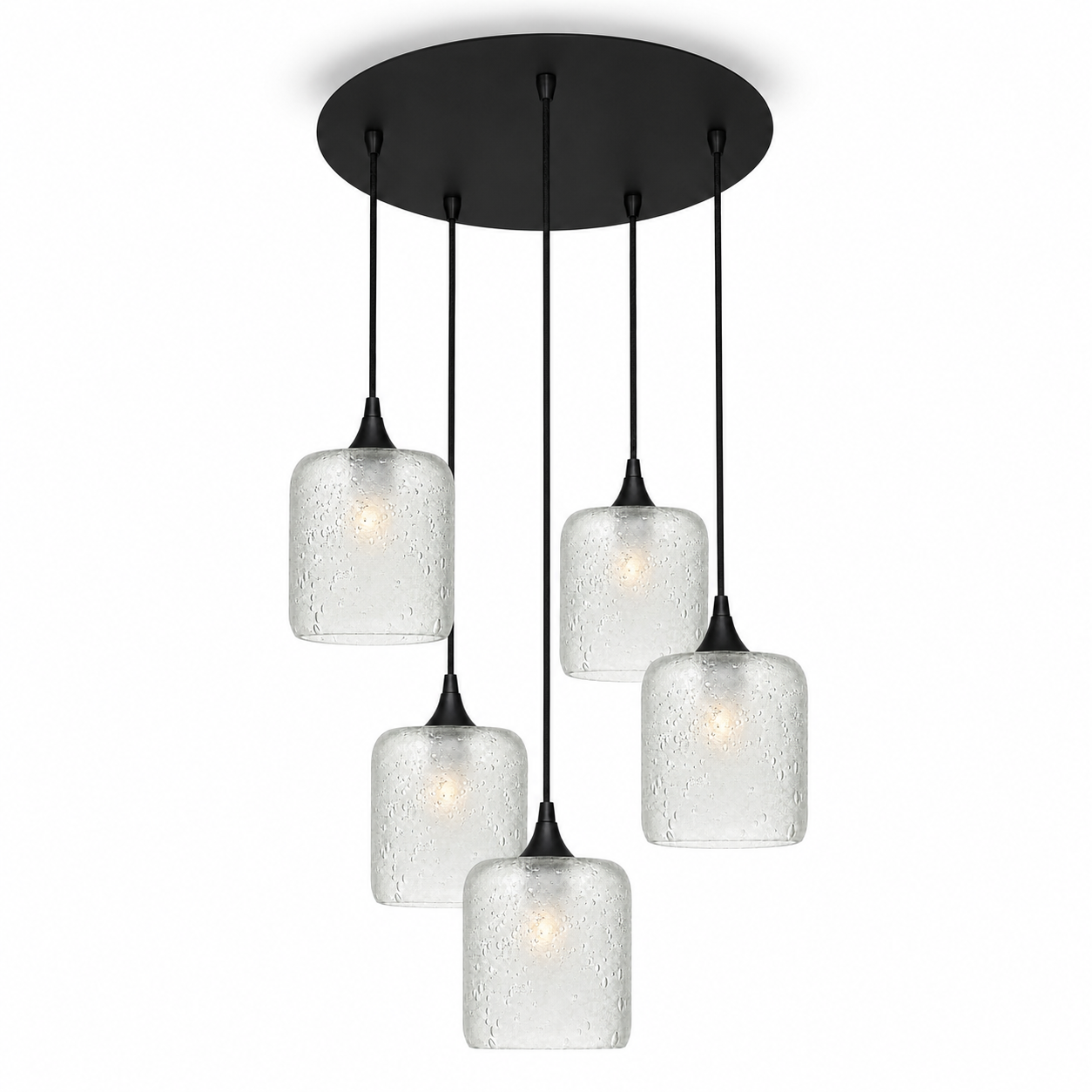 603 5 Pendant Cascade Chandelier-Glass-Bicycle Glass Co - Hotshop-Matte Black - 4ft Cord-Celestial-Eco Clear-Bicycle Glass Co
