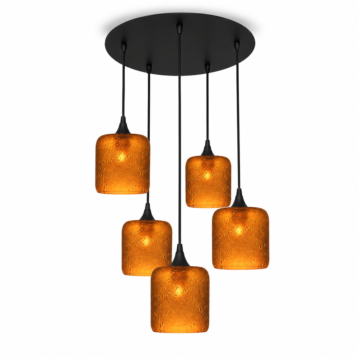 603 5 Pendant Cascade Chandelier-Glass-Bicycle Glass Co - Hotshop-Matte Black - 4ft Cord-Celestial-Golden Amber-Bicycle Glass Co