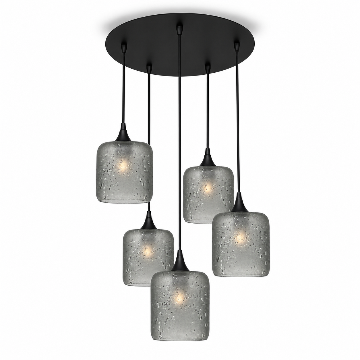 603 5 Pendant Cascade Chandelier-Glass-Bicycle Glass Co - Hotshop-Matte Black - 4ft Cord-Celestial-Slate Gray-Bicycle Glass Co
