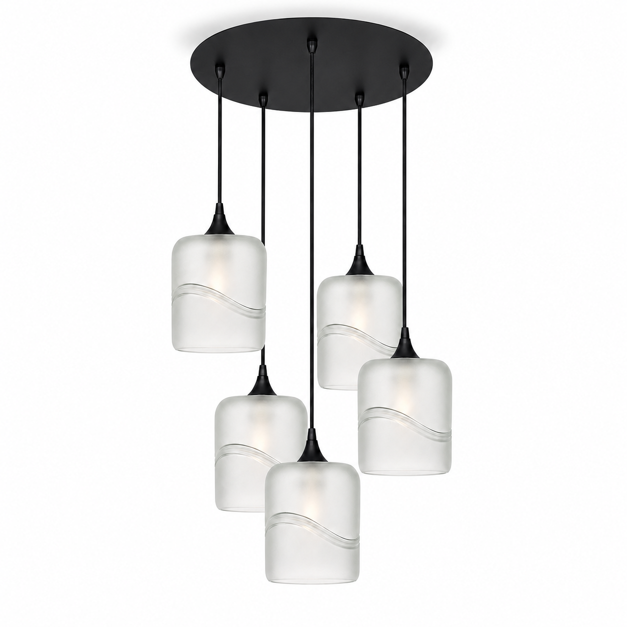 603 5 Pendant Cascade Chandelier-Glass-Bicycle Glass Co - Hotshop-Matte Black - 4ft Cord-Glacial-Eco Clear-Bicycle Glass Co
