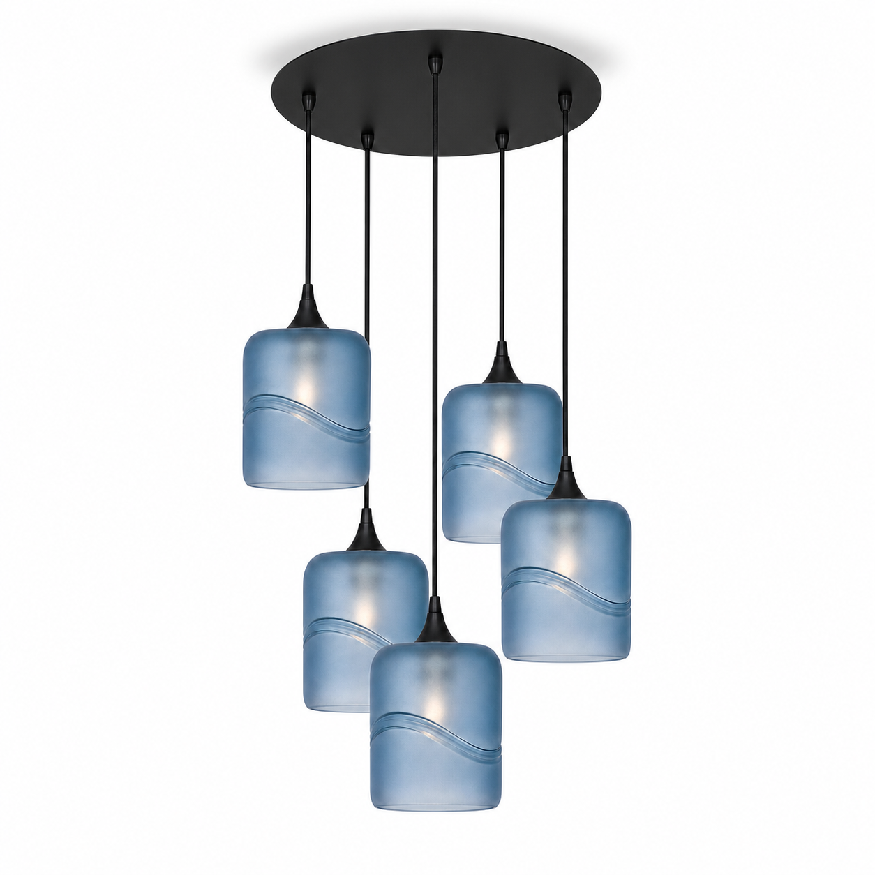 603 5 Pendant Cascade Chandelier-Glass-Bicycle Glass Co - Hotshop-Matte Black - 4ft Cord-Glacial-Steel Blue-Bicycle Glass Co