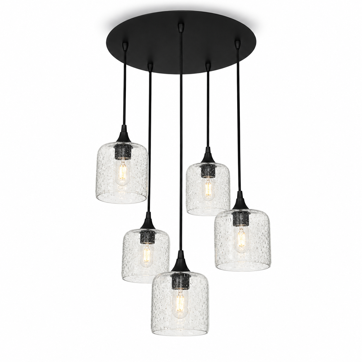 603 5 Pendant Cascade Chandelier-Glass-Bicycle Glass Co - Hotshop-Matte Black - 4ft Cord-Lunar-Eco Clear-Bicycle Glass Co
