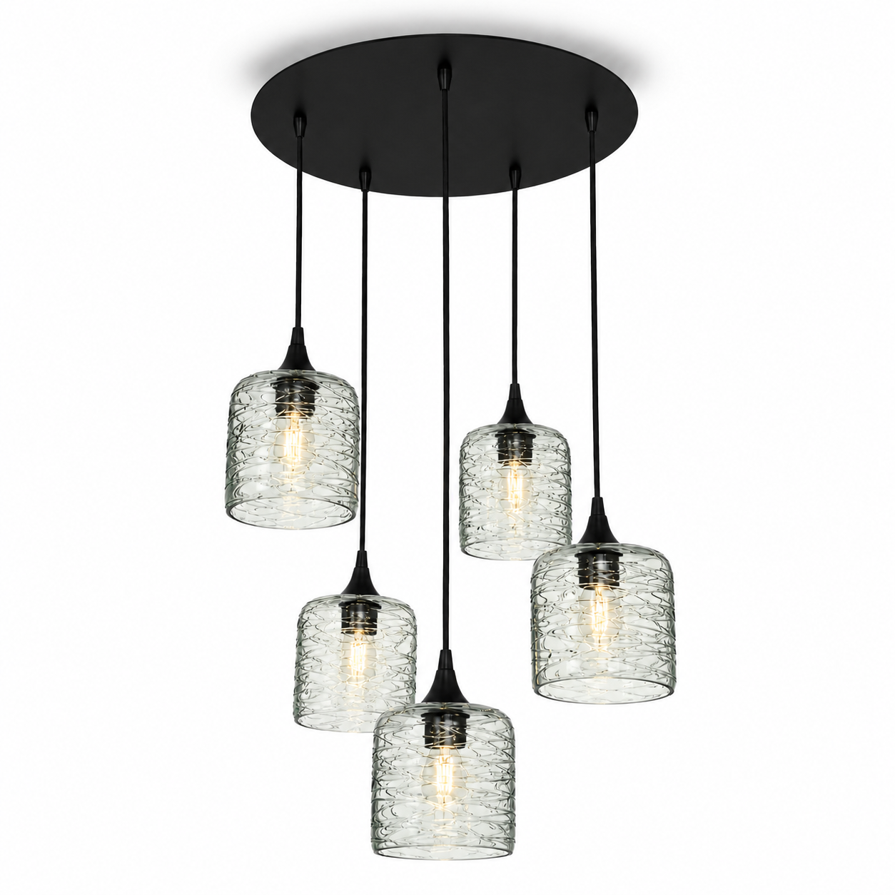 603 5 Pendant Cascade Chandelier-Glass-Bicycle Glass Co - Hotshop-Matte Black - 4ft Cord-Spun-Eco Clear-Bicycle Glass Co