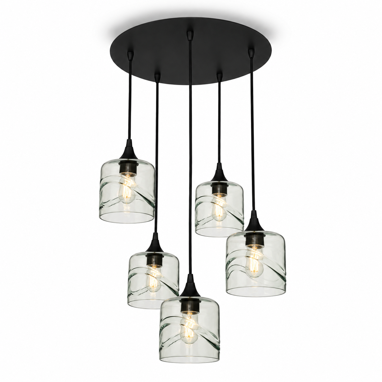 603 5 Pendant Cascade Chandelier-Glass-Bicycle Glass Co - Hotshop-Matte Black - 4ft Cord-Swell-Eco Clear-Bicycle Glass Co