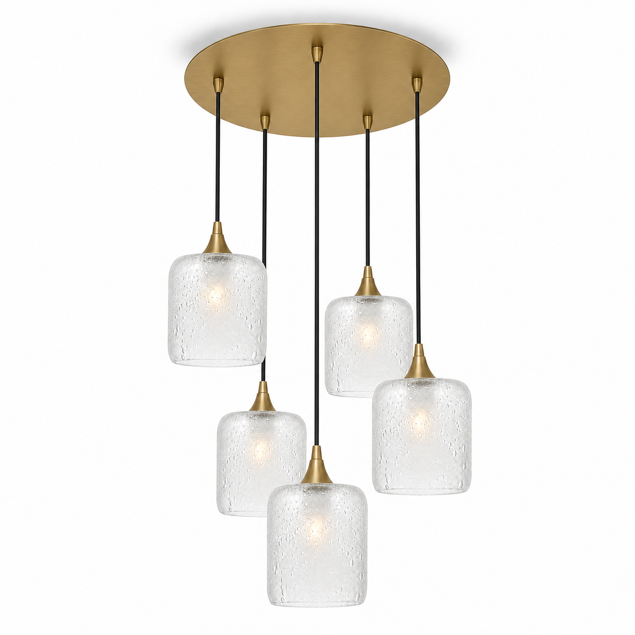 603 5 Pendant Cascade Chandelier-Glass-Bicycle Glass Co - Hotshop-Polished Brass - 4ft Cord-Celestial-Eco Clear-Bicycle Glass Co