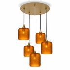603 5 Pendant Cascade Chandelier-Glass-Bicycle Glass Co - Hotshop-Polished Brass - 4ft Cord-Celestial-Golden Amber-Bicycle Glass Co