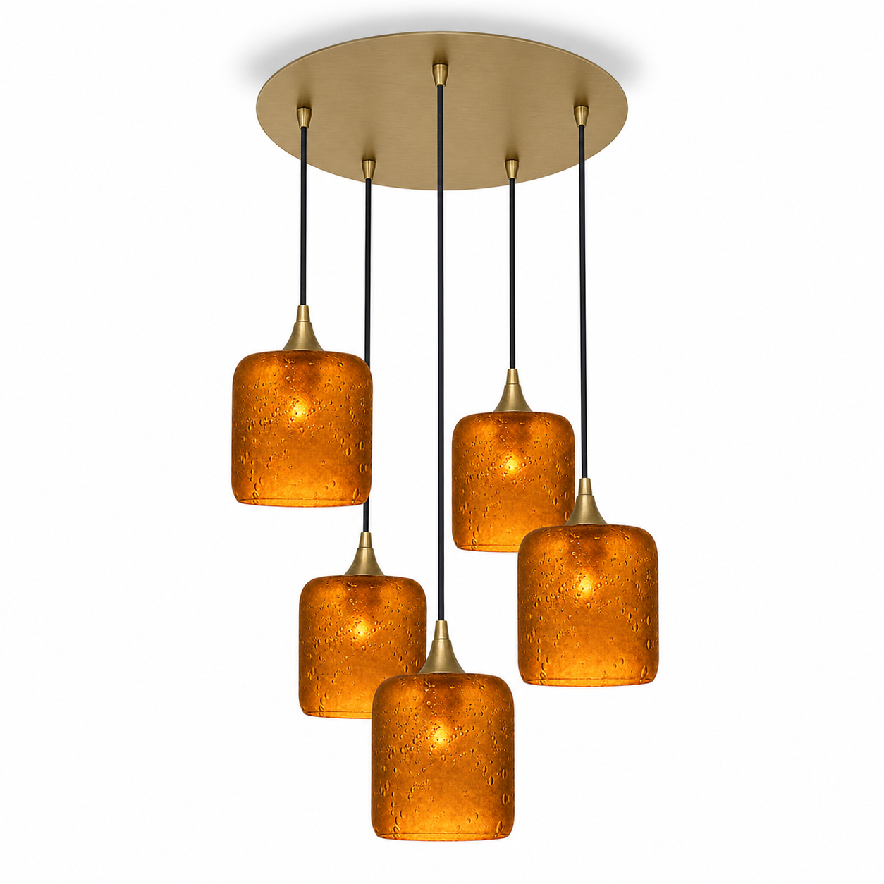 603 5 Pendant Cascade Chandelier-Glass-Bicycle Glass Co - Hotshop-Polished Brass - 4ft Cord-Celestial-Golden Amber-Bicycle Glass Co