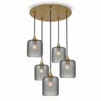 603 5 Pendant Cascade Chandelier-Glass-Bicycle Glass Co - Hotshop-Polished Brass - 4ft Cord-Celestial-Slate Gray-Bicycle Glass Co