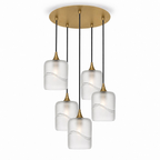 603 5 Pendant Cascade Chandelier-Glass-Bicycle Glass Co - Hotshop-Polished Brass - 4ft Cord-Glacial-Eco Clear-Bicycle Glass Co
