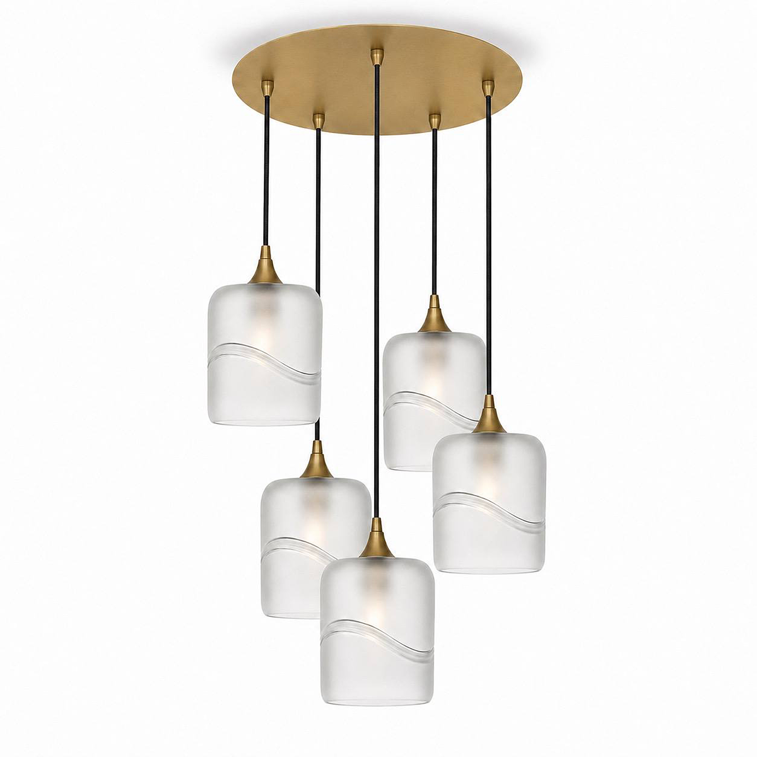 603 5 Pendant Cascade Chandelier-Glass-Bicycle Glass Co - Hotshop-Polished Brass - 4ft Cord-Glacial-Eco Clear-Bicycle Glass Co