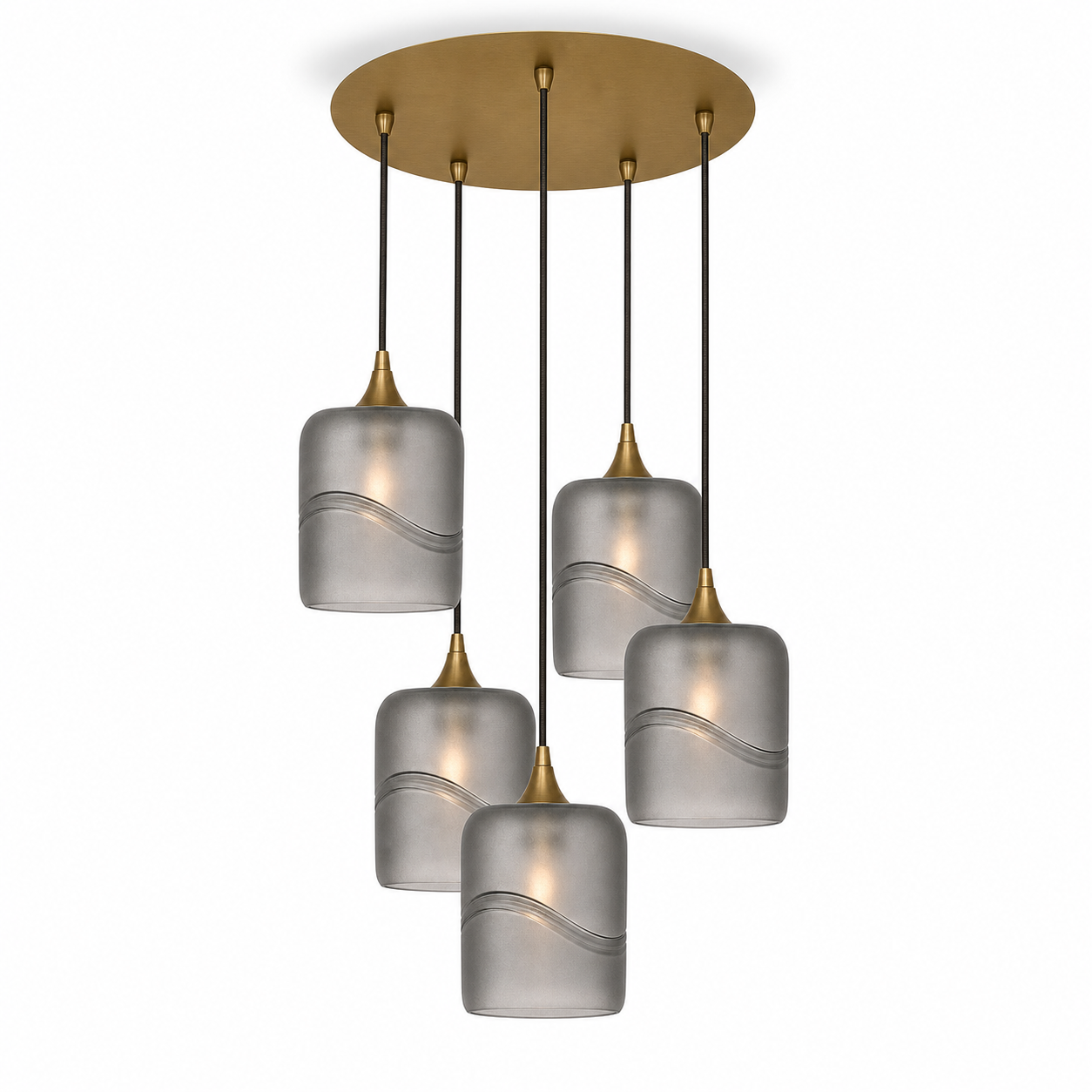 603 5 Pendant Cascade Chandelier-Glass-Bicycle Glass Co - Hotshop-Polished Brass - 4ft Cord-Glacial-Slate Gray-Bicycle Glass Co