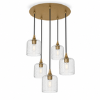 603 5 Pendant Cascade Chandelier-Glass-Bicycle Glass Co - Hotshop-Polished Brass - 4ft Cord-Lunar-Eco Clear-Bicycle Glass Co