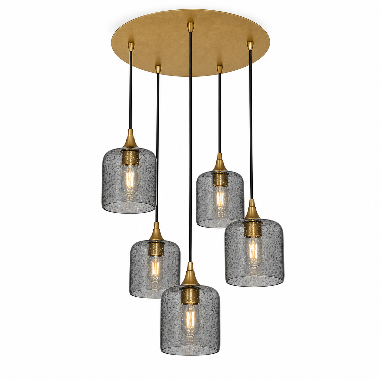 603 5 Pendant Cascade Chandelier-Glass-Bicycle Glass Co - Hotshop-Polished Brass - 4ft Cord-Lunar-Slate Gray-Bicycle Glass Co