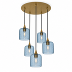 603 5 Pendant Cascade Chandelier-Glass-Bicycle Glass Co - Hotshop-Polished Brass - 4ft Cord-Lunar-Steel Blue-Bicycle Glass Co