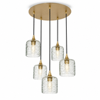 603 5 Pendant Cascade Chandelier-Glass-Bicycle Glass Co - Hotshop-Polished Brass - 4ft Cord-Spun-Eco Clear-Bicycle Glass Co