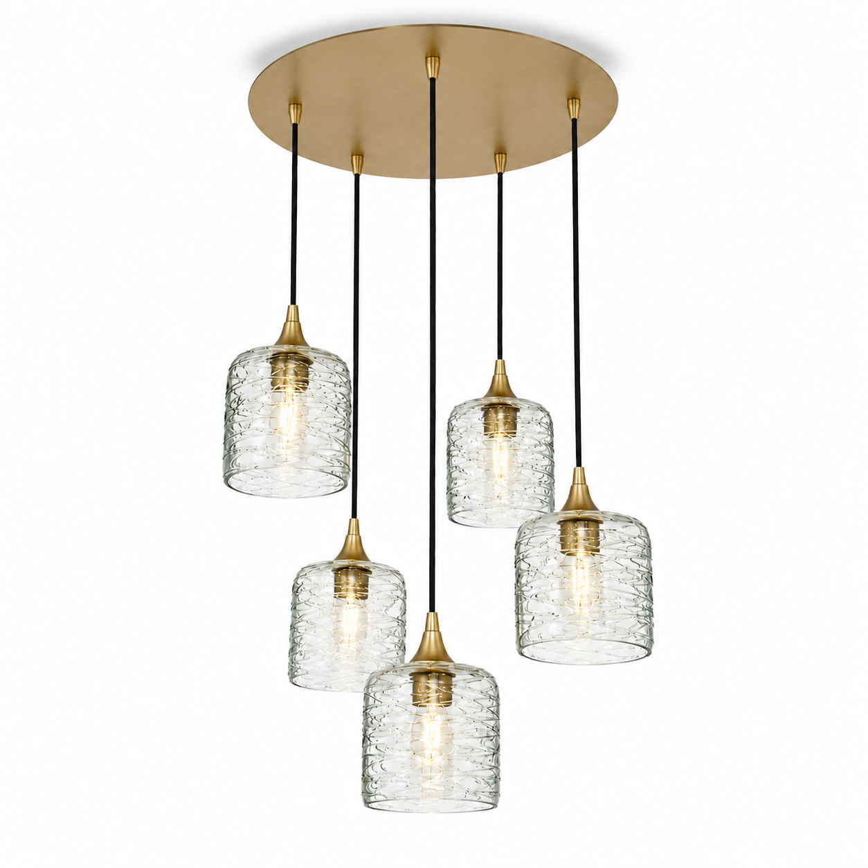 603 5 Pendant Cascade Chandelier-Glass-Bicycle Glass Co - Hotshop-Polished Brass - 4ft Cord-Spun-Eco Clear-Bicycle Glass Co