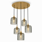 603 5 Pendant Cascade Chandelier-Glass-Bicycle Glass Co - Hotshop-Polished Brass - 4ft Cord-Spun-Slate Gray-Bicycle Glass Co