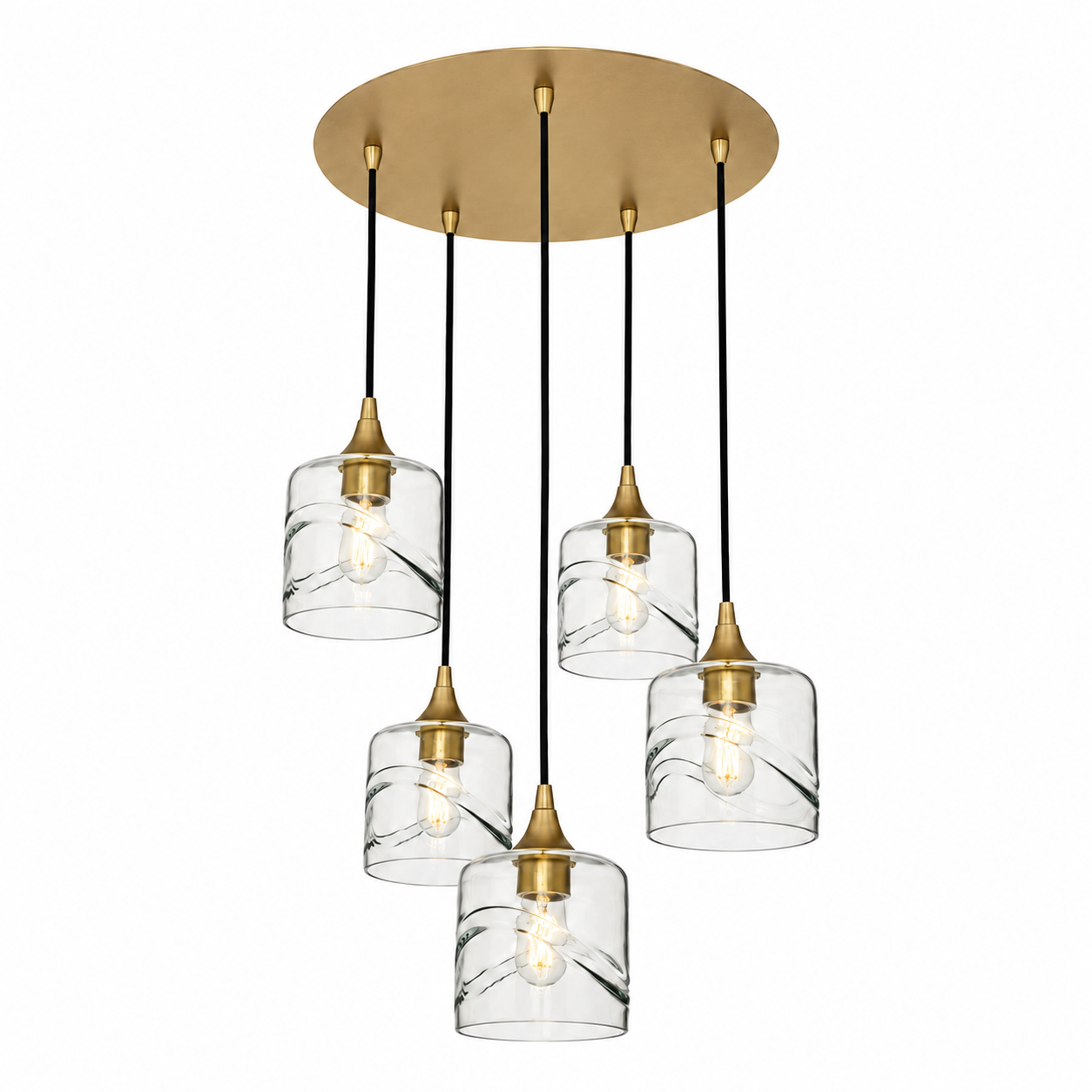 603 5 Pendant Cascade Chandelier-Glass-Bicycle Glass Co - Hotshop-Polished Brass - 4ft Cord-Swell-Eco Clear-Bicycle Glass Co