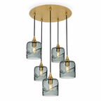 603 5 Pendant Cascade Chandelier-Glass-Bicycle Glass Co - Hotshop-Polished Brass - 4ft Cord-Swell-Slate Gray-Bicycle Glass Co