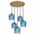 603 5 Pendant Cascade Chandelier-Glass-Bicycle Glass Co - Hotshop-Polished Brass - 4ft Cord-Swell-Steel Blue-Bicycle Glass Co