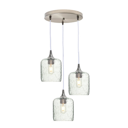 603 Lunar: 3 Pendant Cascade Chandelier-Glass-Bicycle Glass Co - Hotshop-Eco Clear-Brushed Nickel-Bicycle Glass Co