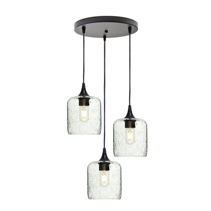 603 Lunar: 3 Pendant Cascade Chandelier-Glass-Bicycle Glass Co - Hotshop-Eco Clear-Matte Black-Bicycle Glass Co