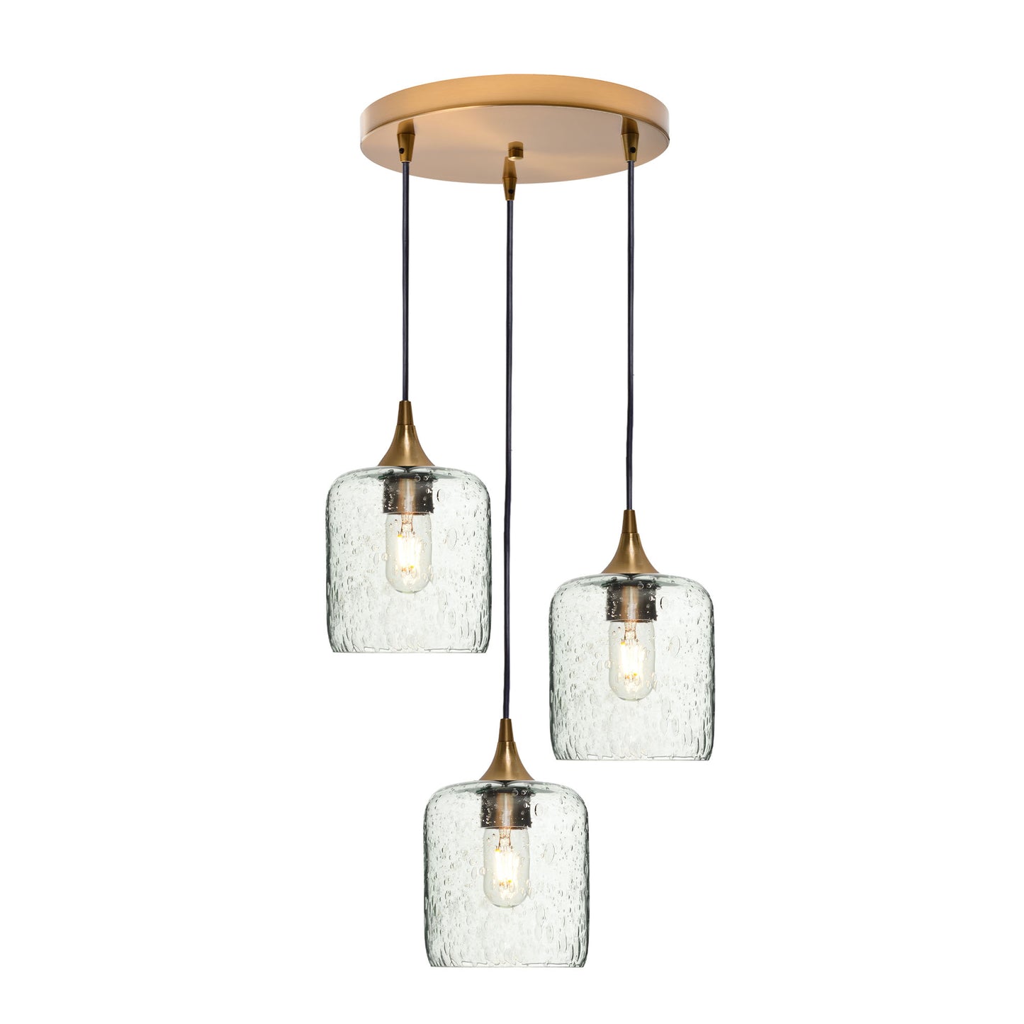 603 Lunar: 3 Pendant Cascade Chandelier-Glass-Bicycle Glass Co - Hotshop-Eco Clear-Polished Brass-Bicycle Glass Co