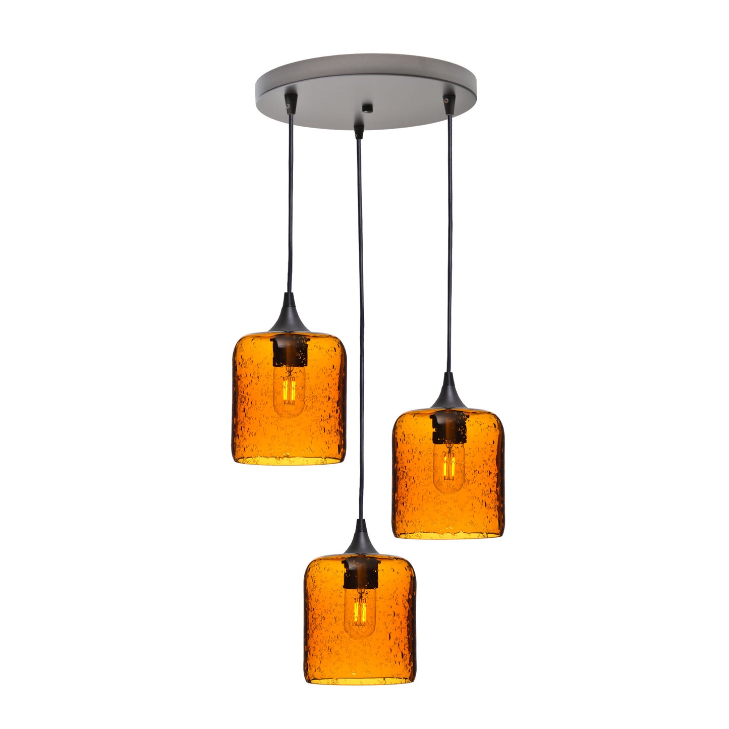 603 Lunar: 3 Pendant Cascade Chandelier-Glass-Bicycle Glass Co - Hotshop-Golden Amber-Antique Bronze-Bicycle Glass Co