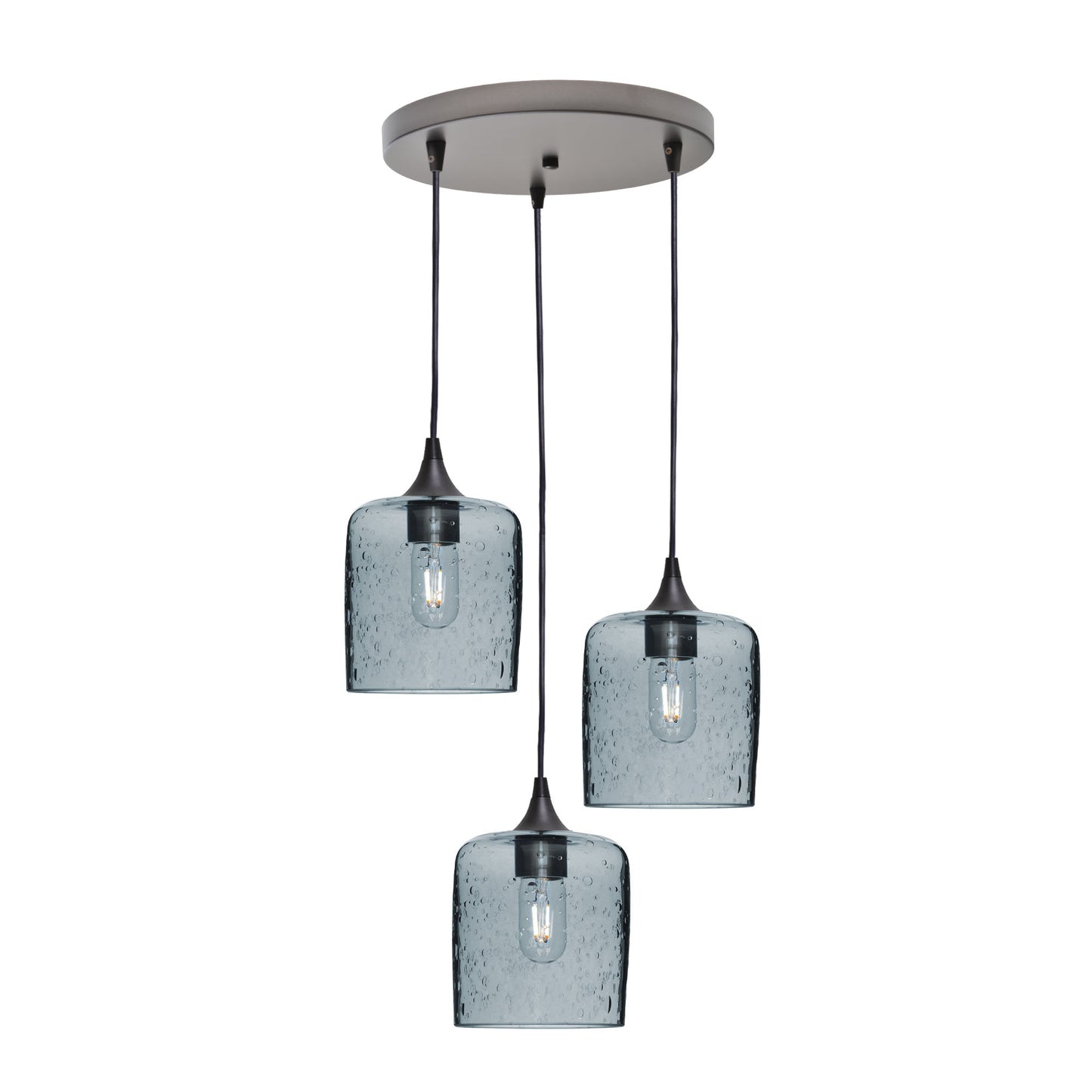 603 Lunar: 3 Pendant Cascade Chandelier-Glass-Bicycle Glass Co - Hotshop-Slate Gray-Antique Bronze-Bicycle Glass Co