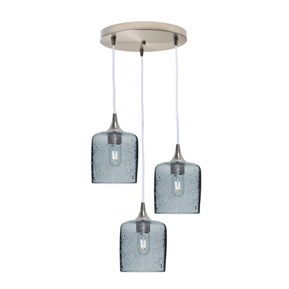 603 Lunar: 3 Pendant Cascade Chandelier-Glass-Bicycle Glass Co - Hotshop-Slate Gray-Brushed Nickel-Bicycle Glass Co