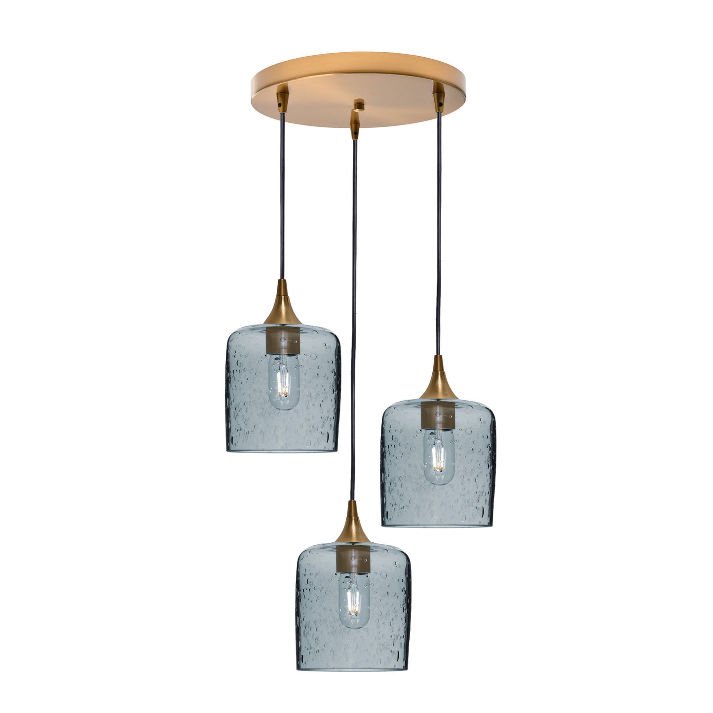 603 Lunar: 3 Pendant Cascade Chandelier-Glass-Bicycle Glass Co - Hotshop-Slate Gray-Polished Brass-Bicycle Glass Co