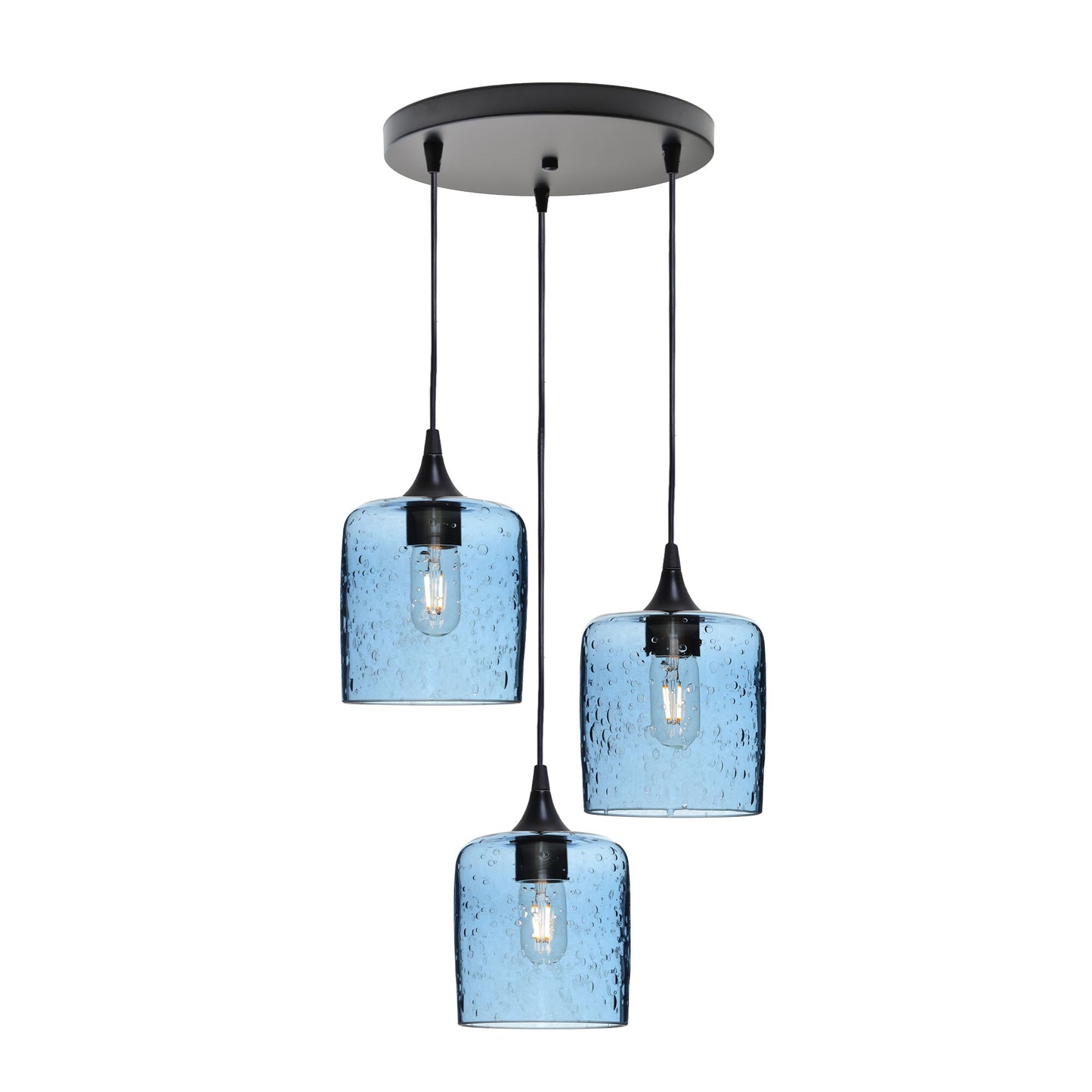 603 Lunar: 3 Pendant Cascade Chandelier-Glass-Bicycle Glass Co - Hotshop-Steel Blue-Matte Black-Bicycle Glass Co