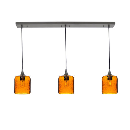 603 Lunar: 3 Pendant Linear Chandelier-Glass-Bicycle Glass Co - Hotshop-Golden Amber-Antique Bronze-Bicycle Glass Co