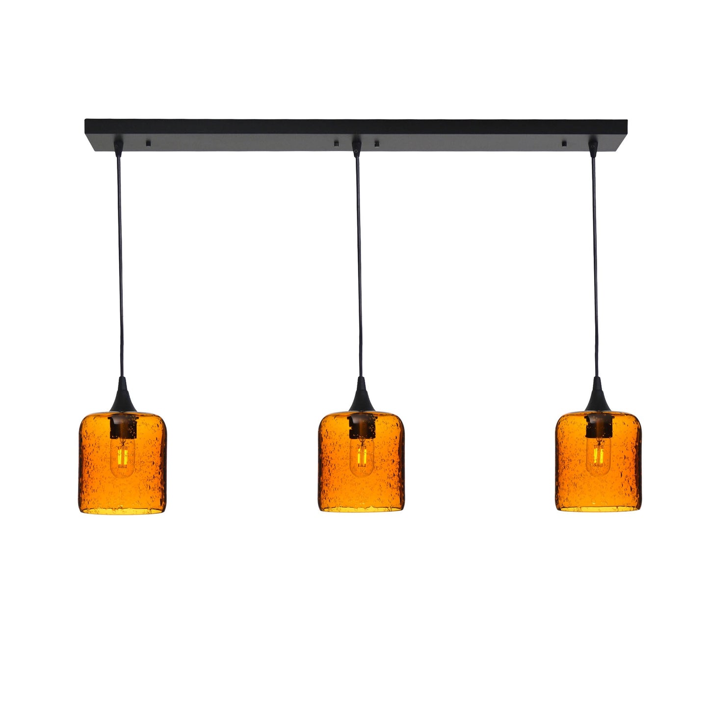 603 Lunar: 3 Pendant Linear Chandelier-Glass-Bicycle Glass Co - Hotshop-Golden Amber-Matte Black-Bicycle Glass Co