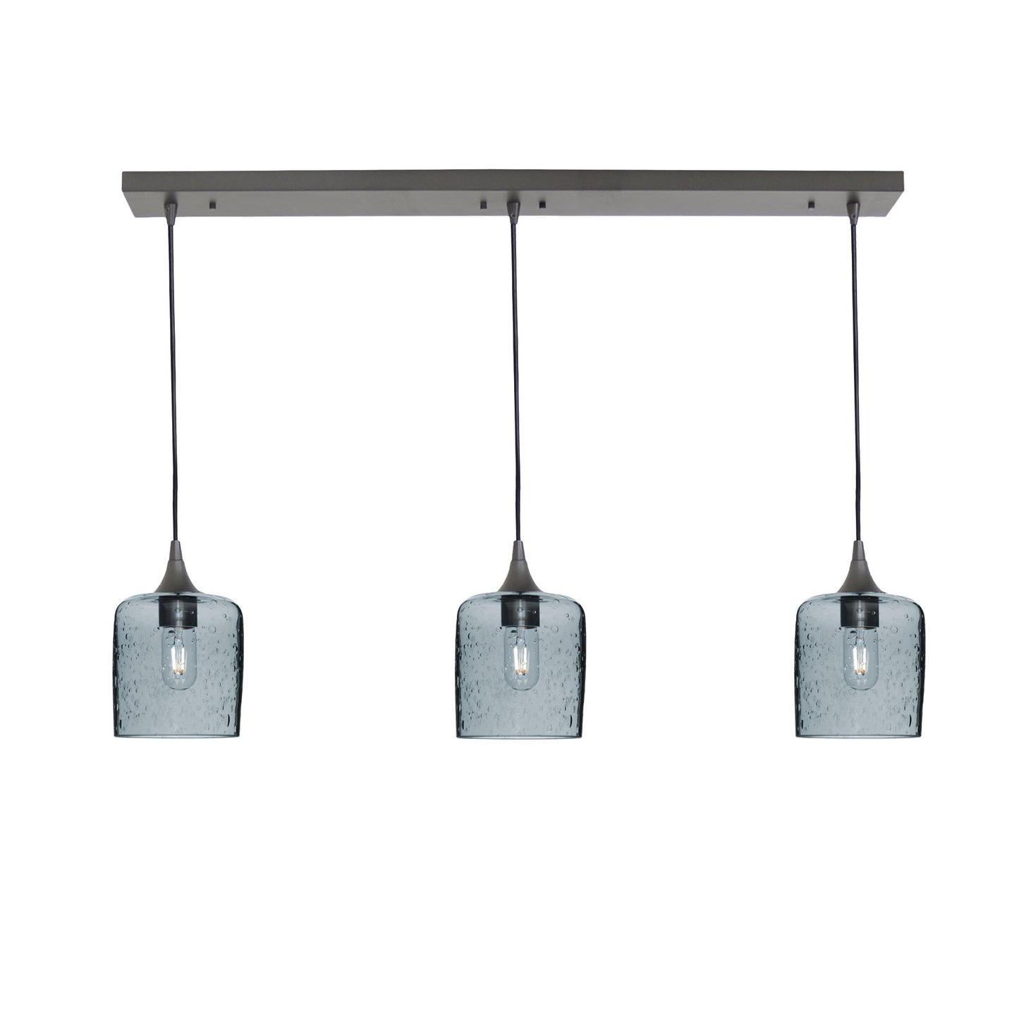 603 Lunar: 3 Pendant Linear Chandelier-Glass-Bicycle Glass Co - Hotshop-Slate Gray-Antique Bronze-Bicycle Glass Co