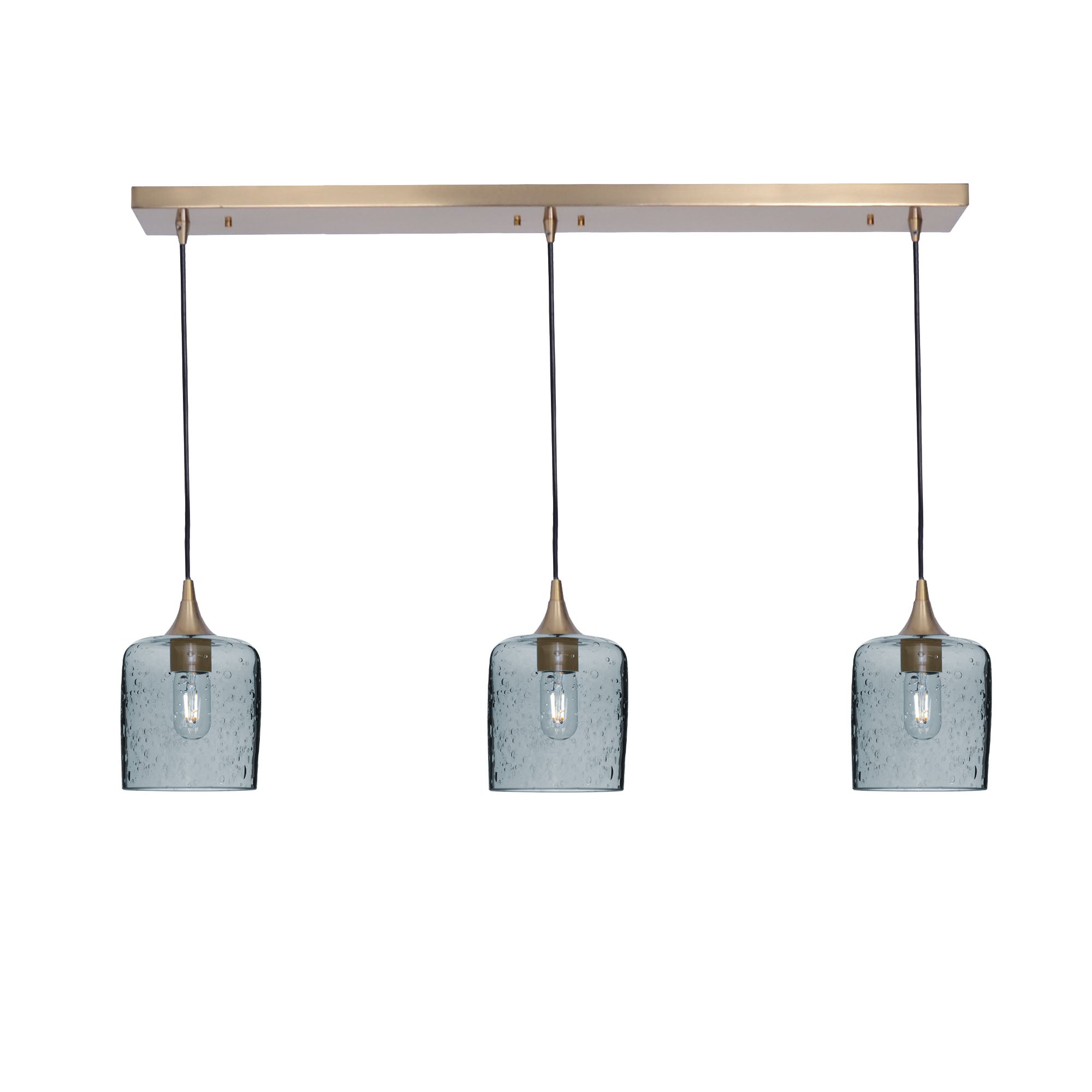 603 Lunar: 3 Pendant Linear Chandelier-Glass-Bicycle Glass Co - Hotshop-Slate Gray-Polished Brass-Bicycle Glass Co