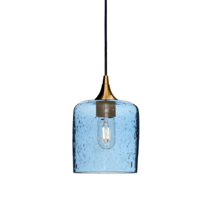 603 Lunar: Single Pendant Light-Glass-Bicycle Glass Co - Hotshop-Steel Blue-Polished Brass-Bicycle Glass Co