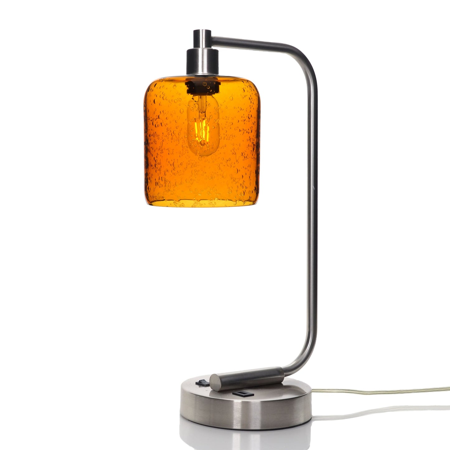 603 Lunar: Table Lamp-Glass-Bicycle Glass Co - Hotshop-Golden Amber-Brushed Nickel-Bicycle Glass Co