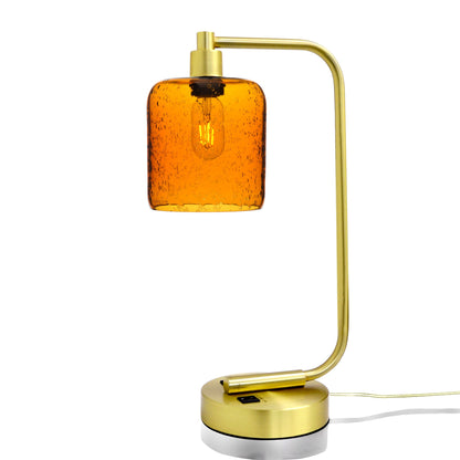 603 Lunar: Table Lamp-Glass-Bicycle Glass Co - Hotshop-Golden Amber-Satin Brass-Bicycle Glass Co