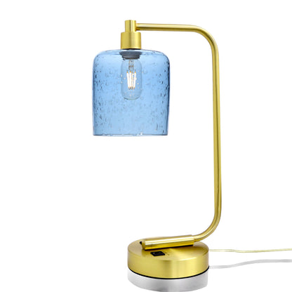 603 Lunar: Table Lamp-Glass-Bicycle Glass Co - Hotshop-Steel Blue-Satin Brass-Bicycle Glass Co